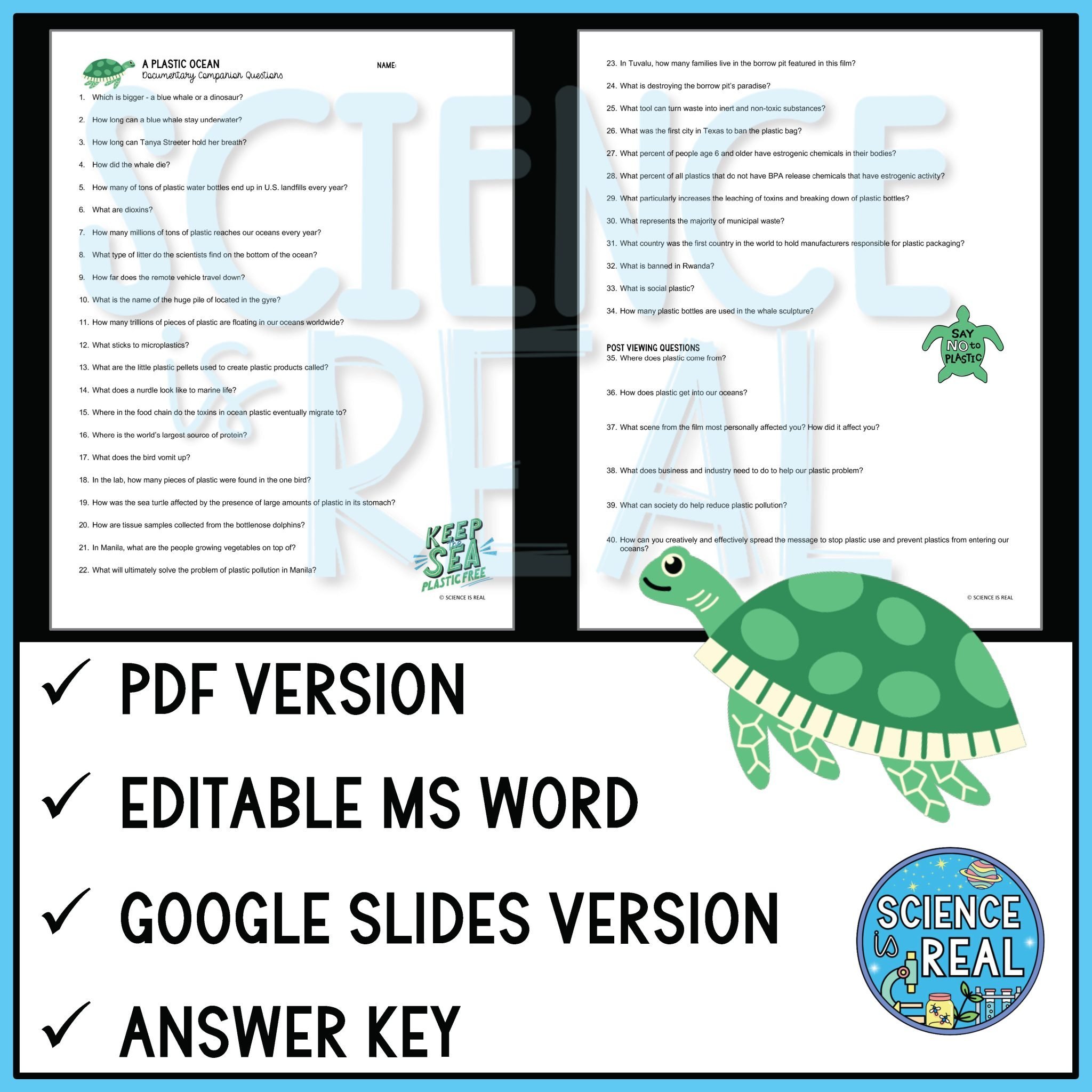 A Plastic Ocean Worksheet - Video Questions and Key - Science is Real ...