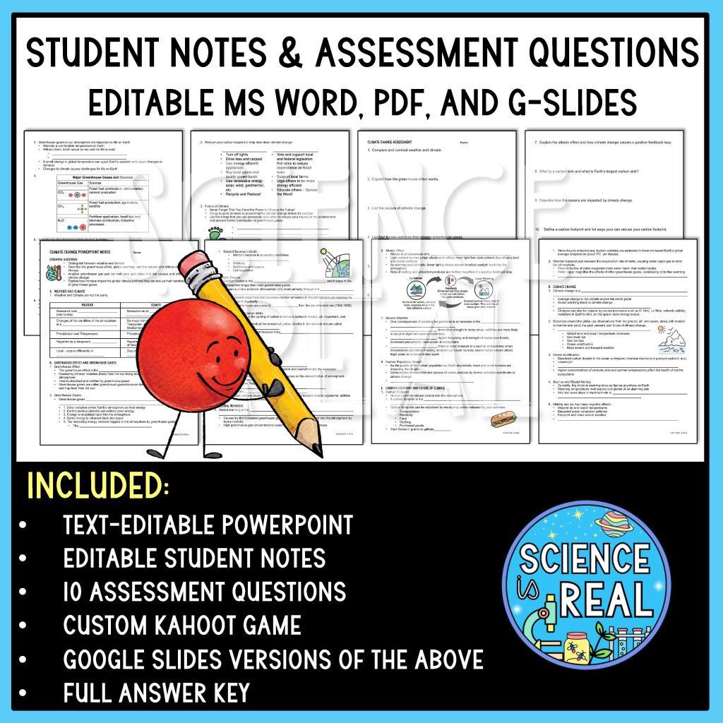 Climate Change PowerPoint with Notes, Questions, and Kahoot - Science ...