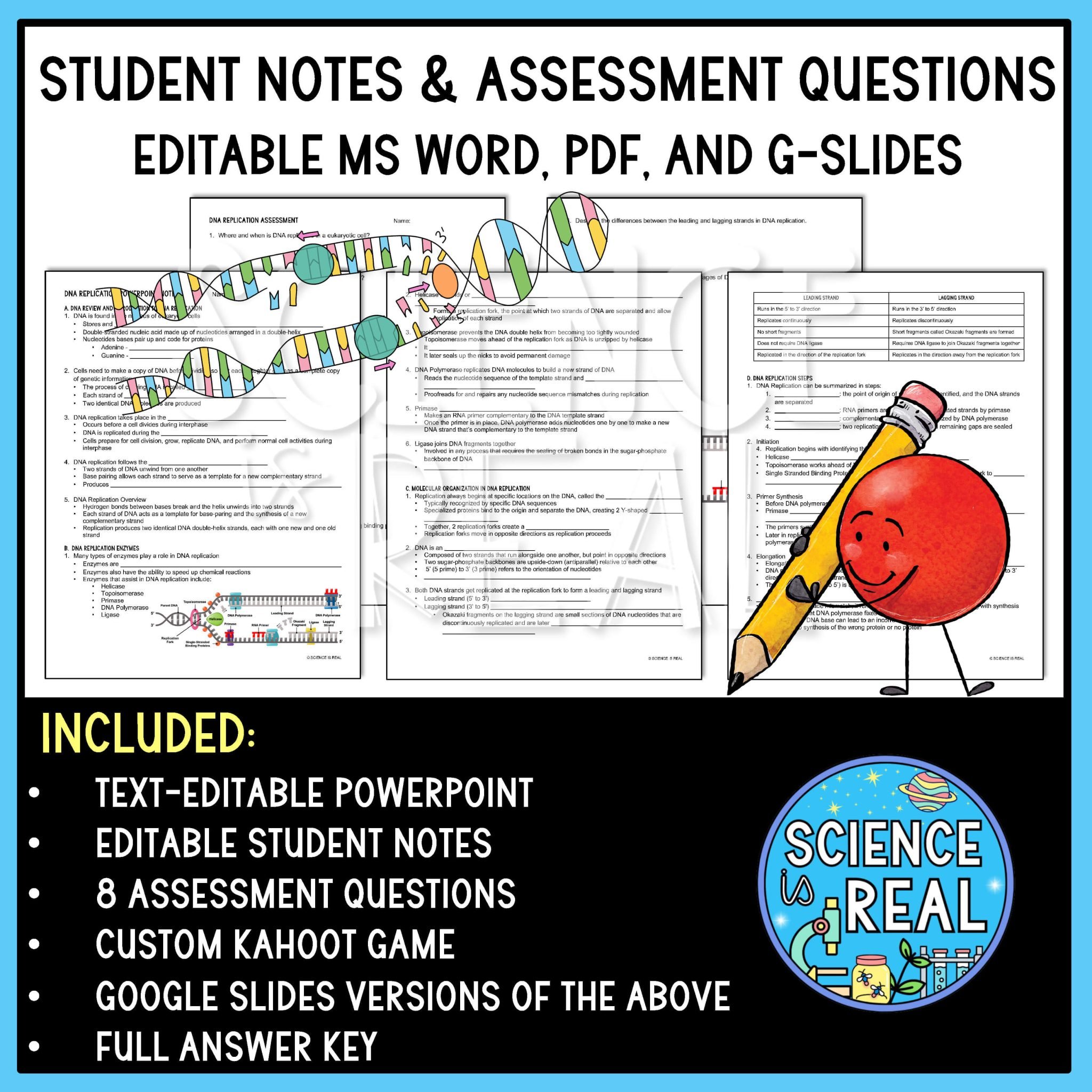 DNA Replication PowerPoint with Notes, Assessment, and Kahoot - Science ...