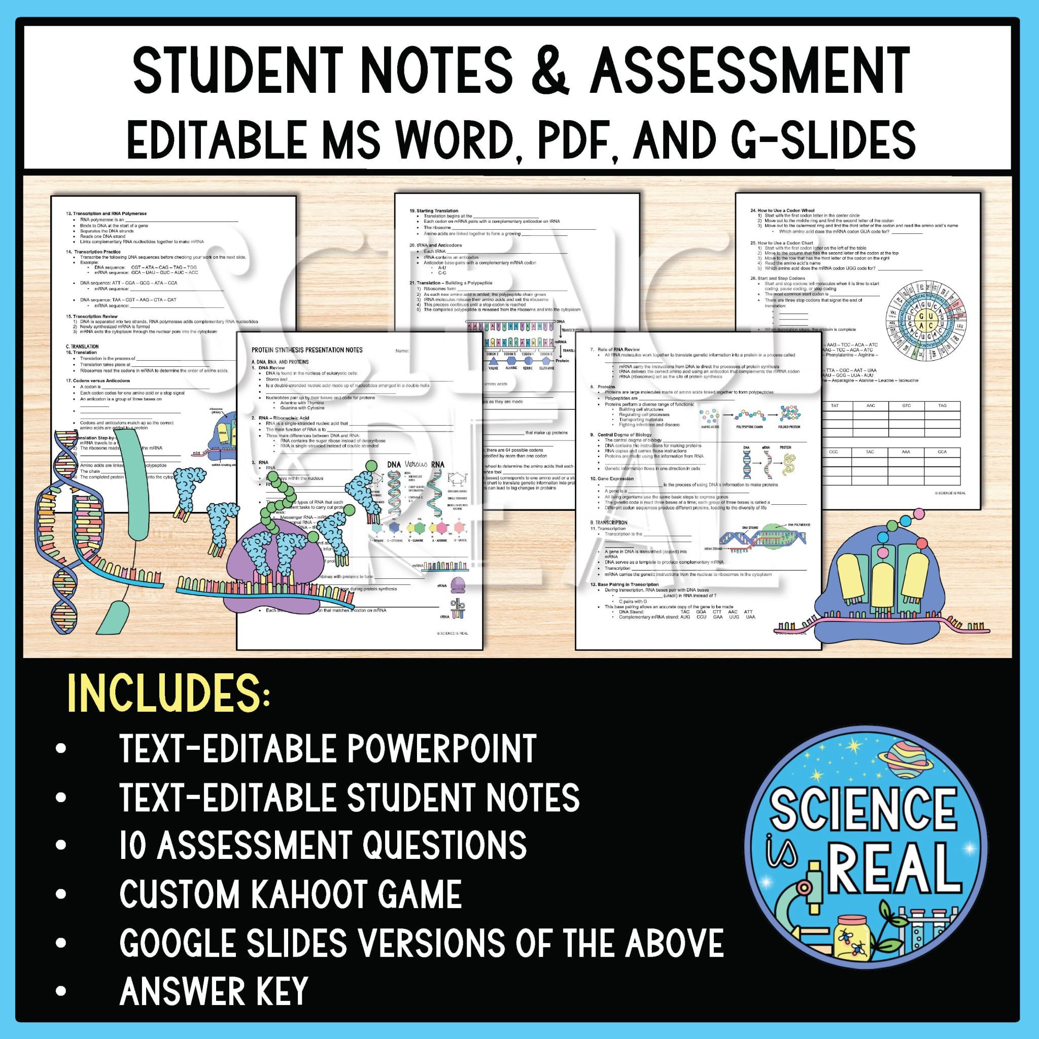 Protein Synthesis PowerPoint Lesson with Notes, Assessment, and Game ...