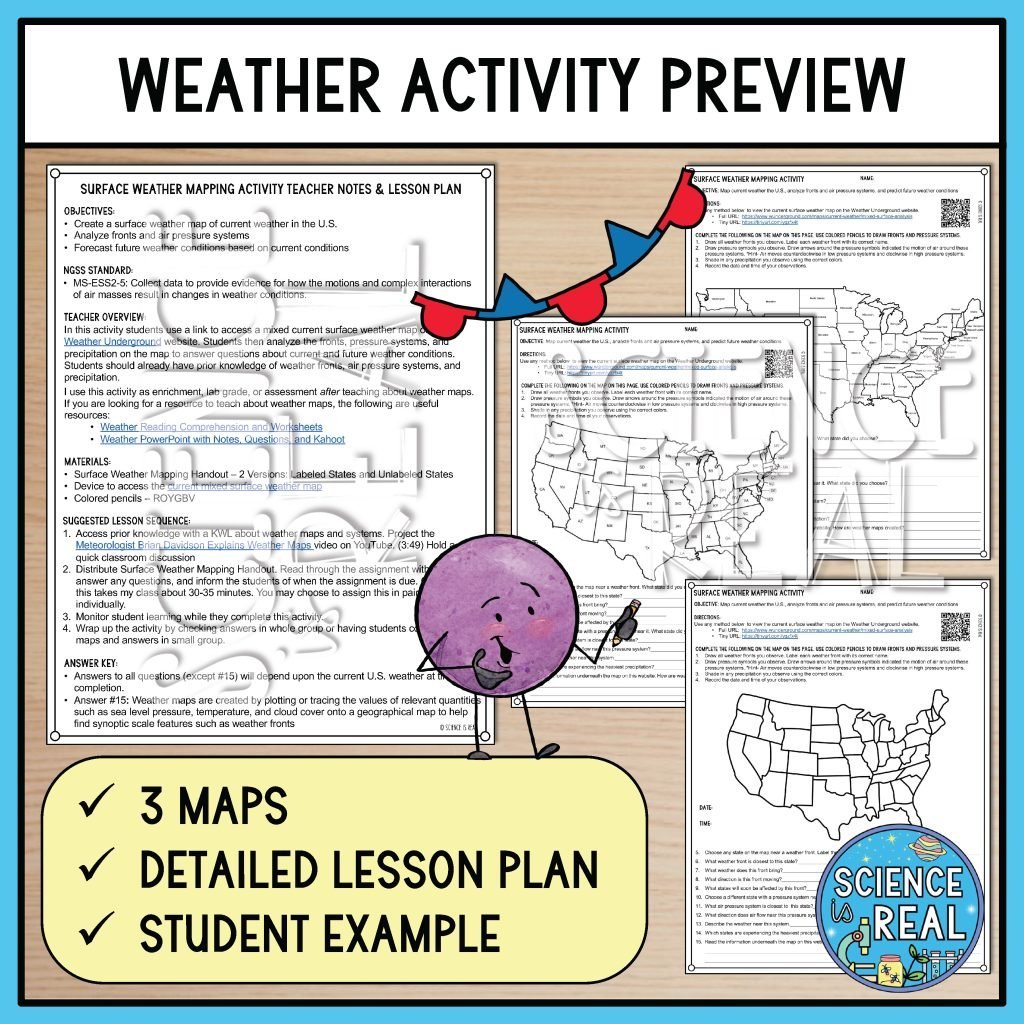 Activity Preview Weather Map Activity - Weather, Fronts, Pressure, and Precipitation ...