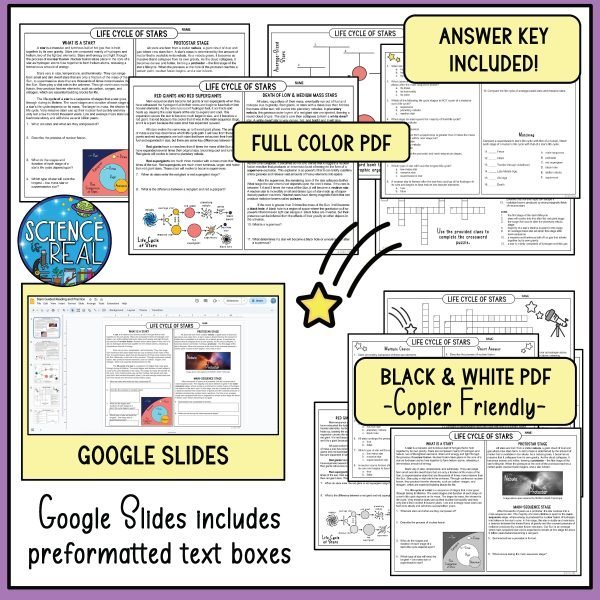 Life Cycle of Stars Reading Comprehension and Practice Worksheets ...