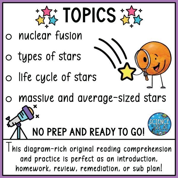 Life Cycle of Stars Reading Comprehension and Practice Worksheets ...